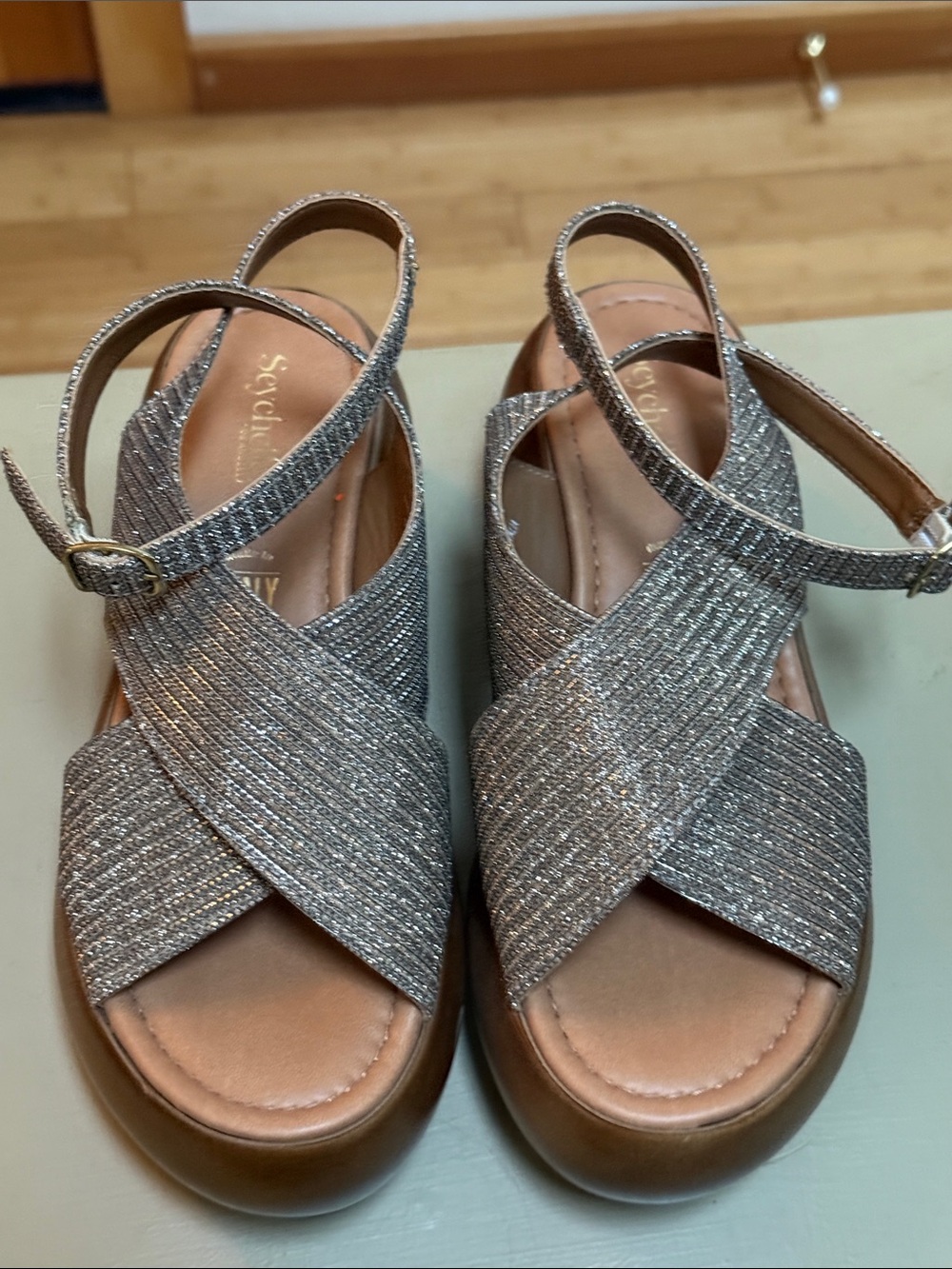 Seychelles Metallic Silver Crisscross Platform Sandals